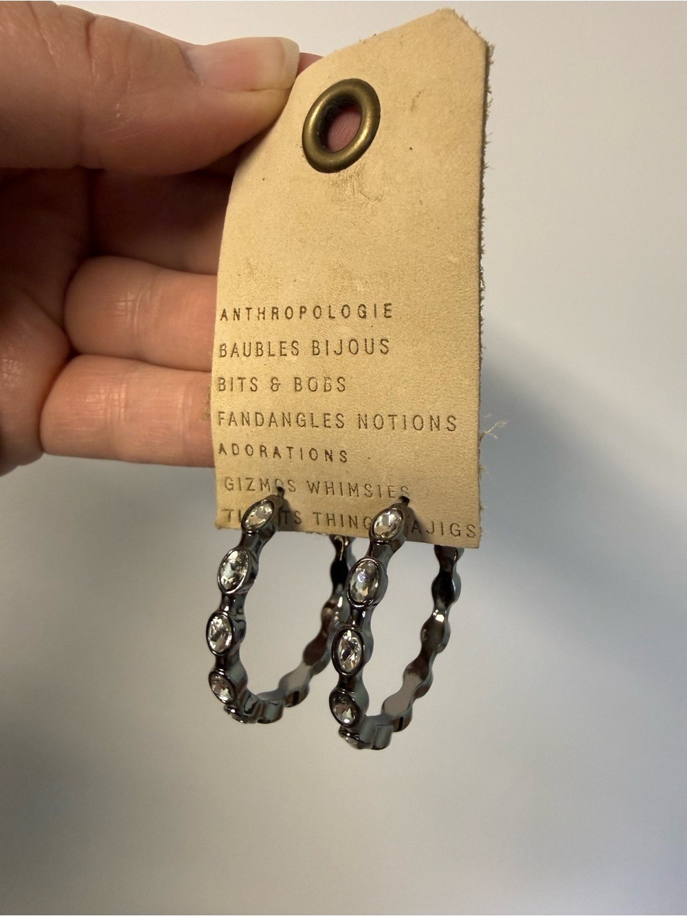 Anthropologie Gunmetal Rhinestone Hoop Earrings